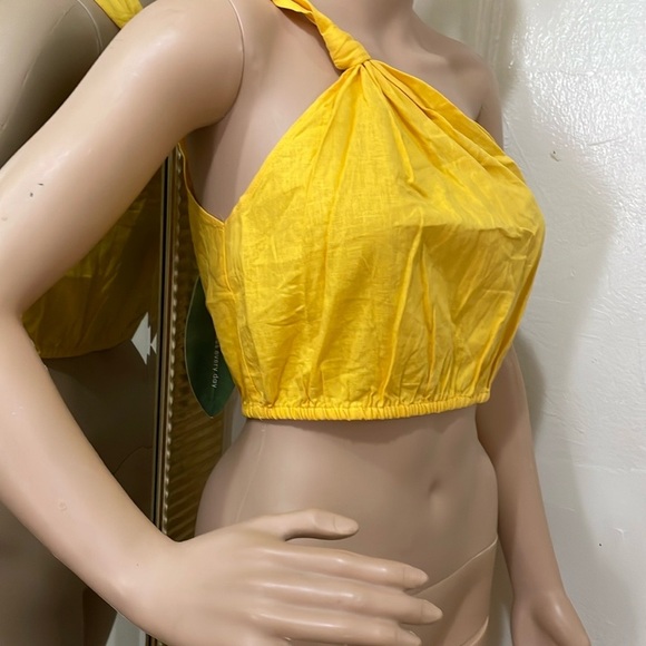 Farm Rio Summer Party Croop yellow One-Shoulder tank Top New - Picture 6 of 13